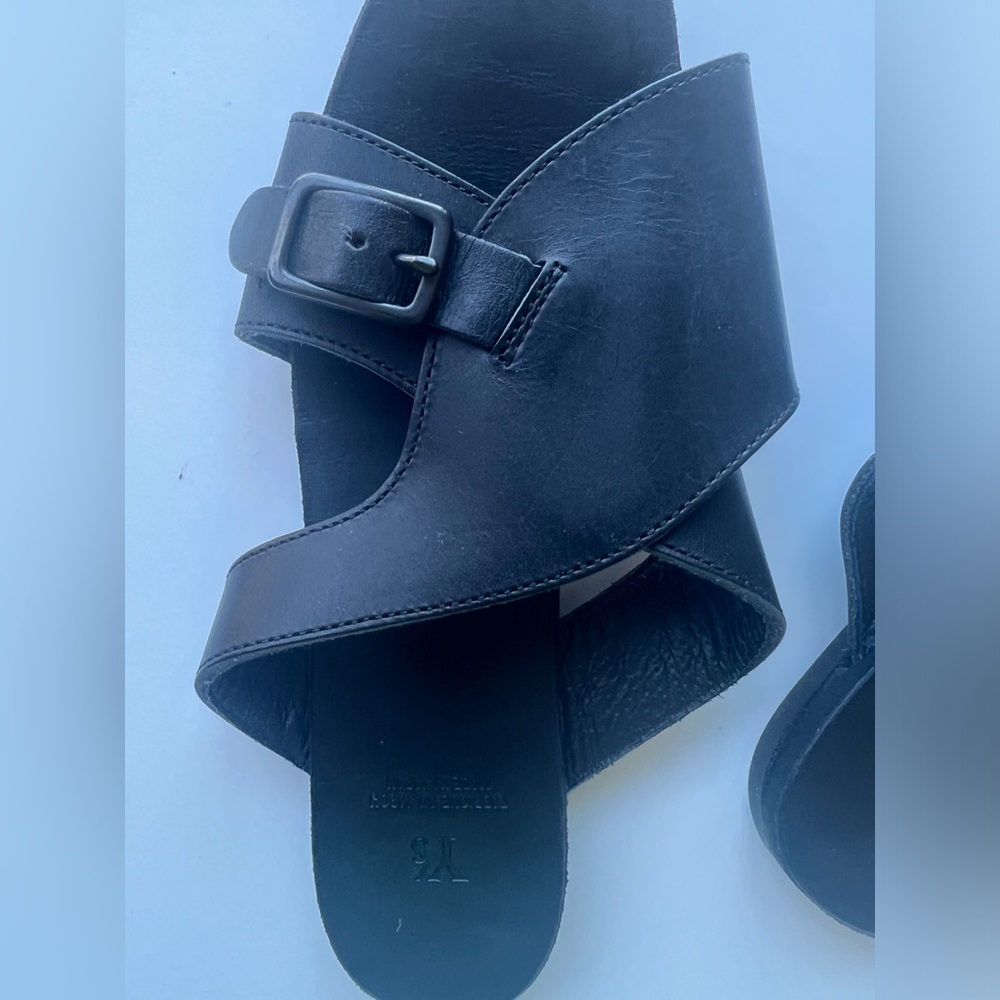 Yohji Yamamoto Sandals Semi-Gloss Tanned Leather Flat Mules Black Size 6 - Picture 9 of 16